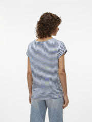 Vero Moda Ava Plain T-Shirt - Coronet Blue/Pristine Stripe
