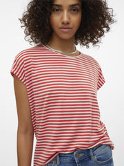 Vero Moda Ava T-Shirt - Cayenne/Pristine Stripe