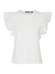 Vero Moda Hanne Short Sleeved Lace Top - Snow White