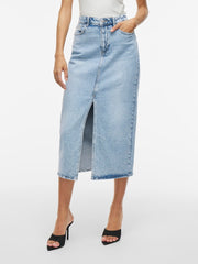 Vila Jaf Midi Denim Skirt - Light Blue