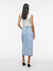 Vila Jaf Midi Denim Skirt - Light Blue
