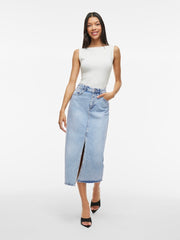Vila Jaf Midi Denim Skirt - Light Blue