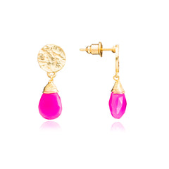 Azuni Gold Plated Disc Earrings- Fuchsia Onyx