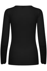 Fransa Hizamond Long Sleeve Tee With Lace Cuff Detail - Black