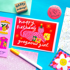 Kerrie Illustrates Happy Birthday Gorgeous Girl Leopard Birthday Card