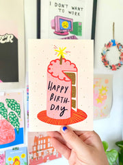 Kerrie Illustrates Happy Birthday Pink Cake Birthday Card