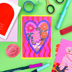 Kerrie Illustrates I'm Here For You Patterned Heart Greeting Card