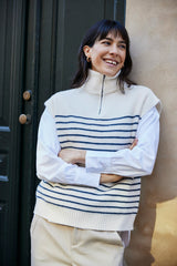 Fransa Vinna Knitted Vest - Stripe Navy