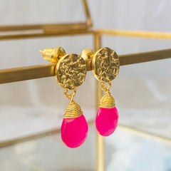 Azuni Gold Plated Disc Earrings- Fuchsia Onyx