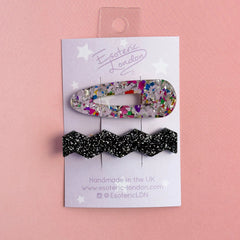 Esoteric London Confetti & Zig Zag Hair Clip Black/Silver