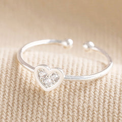 Lisa Angel Adjustable Crystal Heart Ring in Silver
