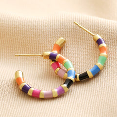 Lisa Angel Multicolour Enamel Hoop Earrings in Gold