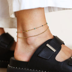 Lisa Angel Rainbow Enamel Layered Chain Anklet in Gold
