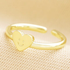 Lisa Angel Smiling Heart Face Adjustable Gold Ring