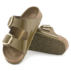 Birkenstock Natural Leather Patent High Shine Sandals - Mud Green