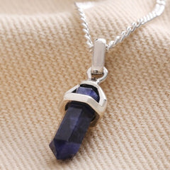 Lisa Angel Sodalite Crystal Point Pendant Necklace in Silver