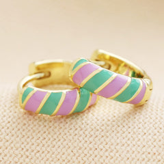 Lisa Angel Enamel Striped Huggie Hoop Earrings in Purple and Green