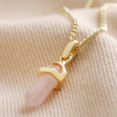 Lisa Angel Rose Quartz Crystal Point Pendant Necklace in Gold