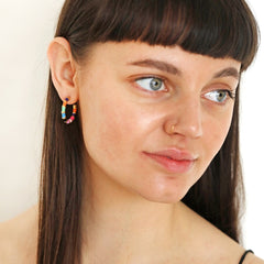 Lisa Angel Multicolour Enamel Hoop Earrings in Gold