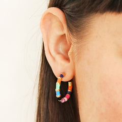 Lisa Angel Multicolour Enamel Hoop Earrings in Gold