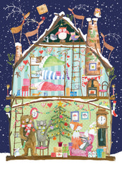 Real & Exciting Designs Advent Christmas Card - Woodland Log Cabin