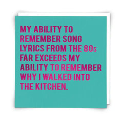 Redback Cards Remember Song Lyrics From The 80s Card