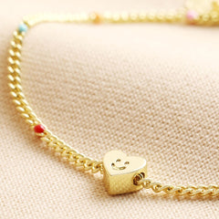Lisa Angel Smiling Heart Face and Enamel Ball Chain Bracelet in Gold
