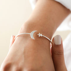 Lisa Angel Silver Moon and Star Torque Bangle