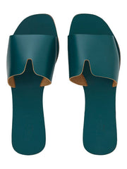 Pieces NORA Leather Sandal in Green & Congac