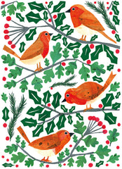 Museums and Galleries - Robins in Holly Tree - Xmas Card 8 Pack