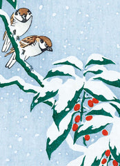 Museums and Galleries - Sparrows On Snowy Bush - Xmas Card 8 Pack