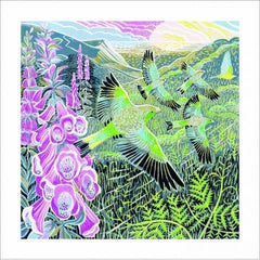 Foxgloves and Finches Greeting Card - Artists Cards by Anne Soudain