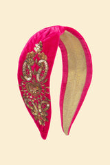 Powder Design - Velvet Beaded Headband Love Heart in Raspberry