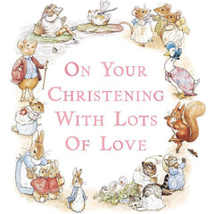 Peter Rabbit Christening Card - Pink