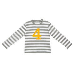 Bob & Blossom - Grey Marl & White Stripped Number 4 T-Shirt (Mustard)