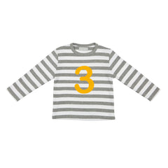 Bob & Blossom - Grey Marl & White Stripped Number 3 T-Shirt (Mustard)