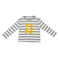 Bob & Blossom - Grey Marl & White Stripped Number 2 T-Shirt (Mustard)