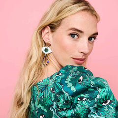 Toolally Eye Motif Drop Earrings- Blue