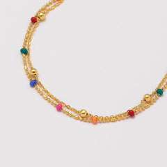 Estella Bartlett Double Chain Rainbow Enamel Beaded Bracelet - Gold