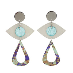 Toolally Eye Motif Drop Earrings- Blue