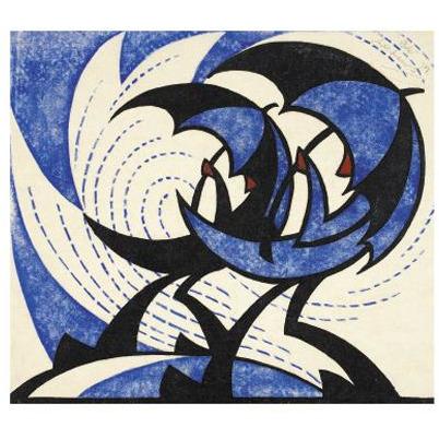 Gale Linocut Card - Art Angels by Sybil Andrews