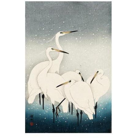 Herons in the Snow Woodcut Card - Art Angels by Ohara Koson