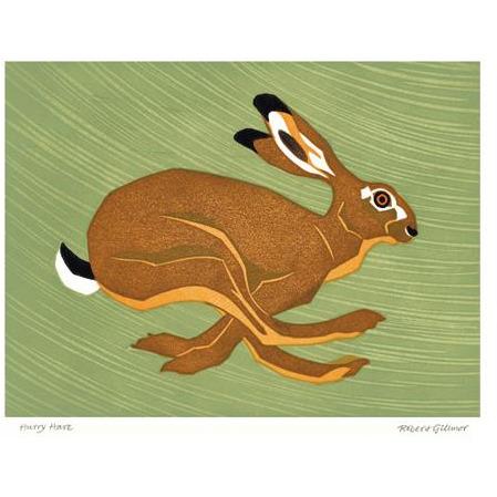 Hurry Hare Linoprint Card - Art Angels by Robert Gilmor