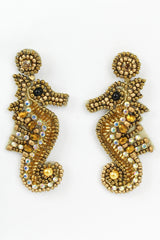 My Doris Beaded Gold Seahorse Drop Earrings