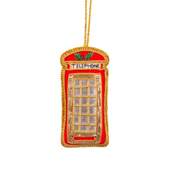 Sass & Belle London Telephone Box Zari Embroidery Christmas Tree Decoration