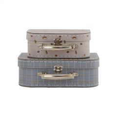 OYOY Mini Suitcase Tiger & Grid Blue / Clay - Set of 2