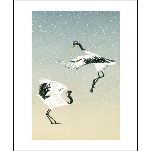 Red Crowned Cranes Linocut Card - Art Angels by Jenny Crocker
