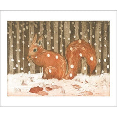 Red Squirrel in Snow Etching Card - Art Angels by Lisa Hooper