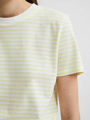 Selected Femme Organic Cotton Stripe Tee - Lime/Snow