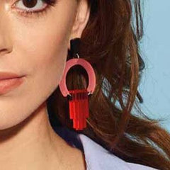 Toolally Small Art Decor Pink and Red Chandelier Earrings